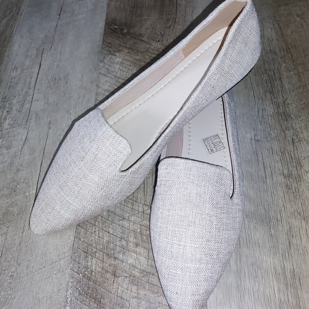 NEW Tan Linen Flats with Pointed Toe Design